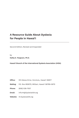 A Resource Guide About Dyslexia for People in Hawai'i