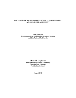 Elk in the Rocky Mountain National Park Ecosystem - a Model-Based Assessment