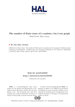 The Number of Euler Tours of a Random D-In/D-Out Graph Páidí Creed, Mary Cryan
