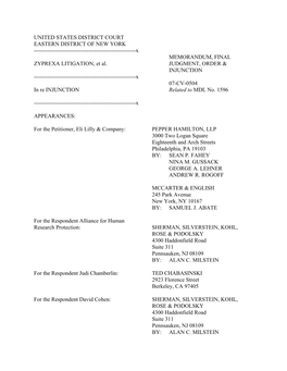 In Re Zyprexa Injunction, 474 F.Supp.2D