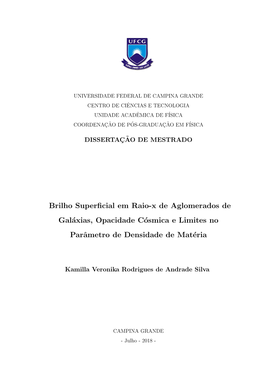 Brilho Superficial Em Raio-X De Aglomerados De Galáxias, Opacidade Cósmica E Limites No Parâmetro De