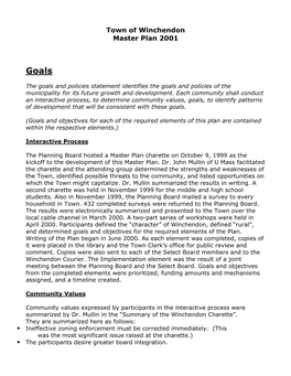Town of Winchendon Master Plan 2001