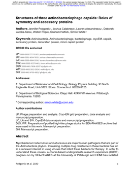 Structures of Three Actinobacteriophage Capsids: Roles of Symmetry and Accessory Proteins