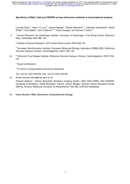 Specificity of Rnai, LNA and Crispri As Loss-Of-Function Methods in Transcriptional Analysis