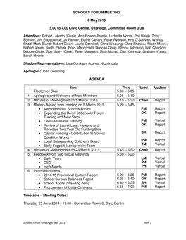 SCHOOLS FORUM MEETING 6 May 2015 5.00 to 7.00 Civic Centre, Uxbridge, Committee Room 3/3A Attendees