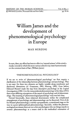 William James and the Development of Phenomenological Psychology in Europe