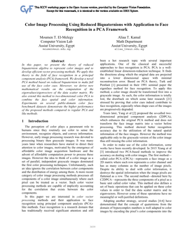 Color Image Processing Using Reduced Biquaternions with Application to Face Recognition in a PCA Framework