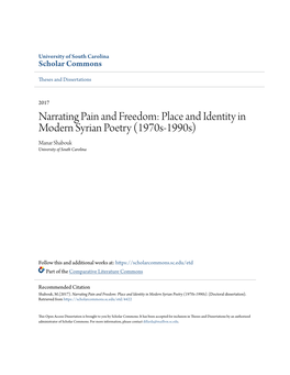 Place and Identity in Modern Syrian Poetry (1970S-1990S) Manar Shabouk University of South Carolina