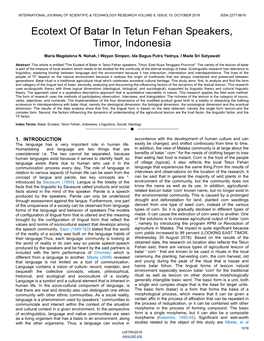 Ecotext of Batar in Tetun Fehan Speakers, Timor, Indonesia