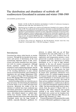 The Distribution and Abundance of Seabirds Off Southwestern Greenland in Autumn and Winter 1988-1989