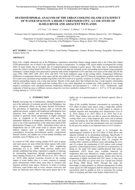 Uci) Effect of Water Spaces in a Highly Urbanized City: a Case Study of Iloilo River and Adjacent Wetlands