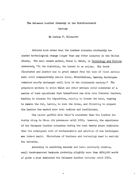 The Delaware Leather Industry in the Mid-Nineteenth Century by Lucius F. Ellsworth Writers Have Noted That the Leather Industry