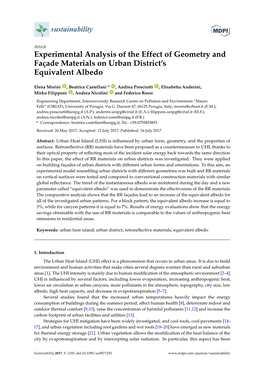 Experimental Analysis of the Effect of Geometry and Façade Materials on Urban District’S Equivalent Albedo