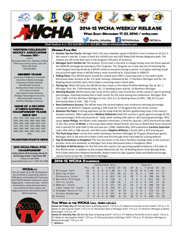 2014-15 WCHA WEEKLY RELEASE Week Eight (November 17-23, 2014) / Wcha.Com