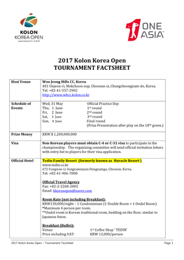 2017 Kolon Korea Open TOURNAMENT FACTSHEET