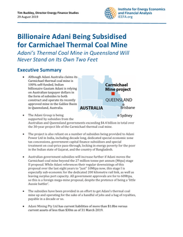 Billionaire Adani Being Subsidised for Carmichael Thermal Coal Mine