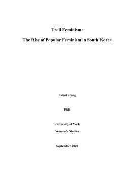 Troll Feminism: the Rise of Popular Feminism in South Korea