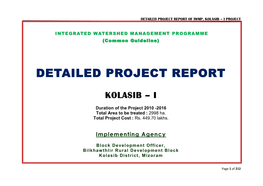 Detailed Project Report of Iwmp, Kolasib – I Project