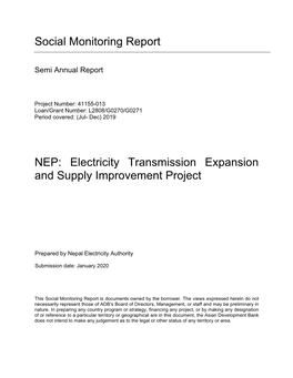 Social Monitoring Report NEP: Electricity Transmission Expansion