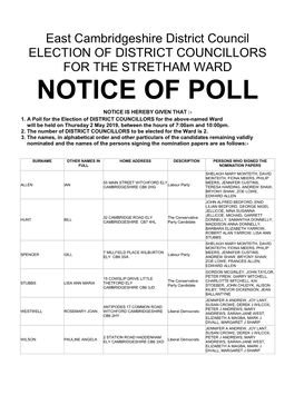 Notice of Poll Notice Is Hereby Given That