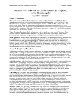 Minimum Flows and Levels for Lake Okeechobee, the Everglades, and the Biscayne Aquifer Executive Summary