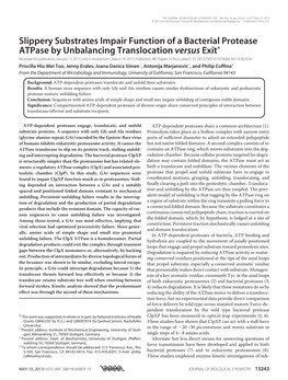 Slippery Substrates Impair Function of a Bacterial Protease Atpase by Unbalancing Translocation Versus Exit*