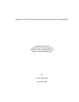 Geologic Controls of Shear Strength Behavior of Mudrocks