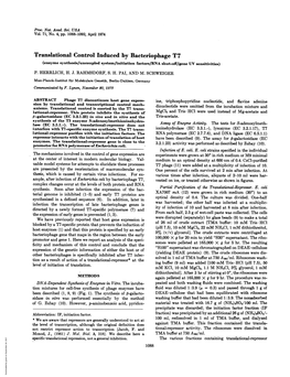 Translational Control Induced by Bacteriophage T7 (Enzyme Synthesis/Uncoupled System/Initiation Factors/RNA Shut-Off/Gene UV Sensitivities)