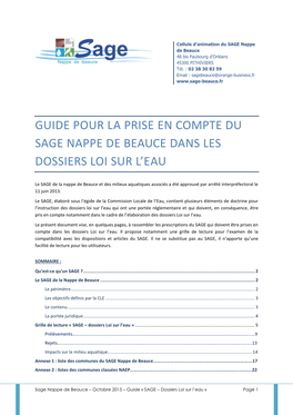 Guide Pour La Prise En Compte Du Sage Nappe De Beauce Dans Les Dossiers Loi Sur L'eau