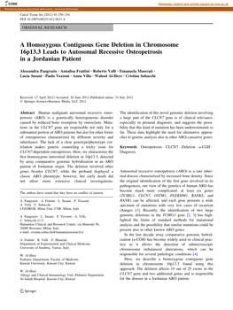 A Homozygous Contiguous Gene Deletion in Chromosome 16P13.3 Leads to Autosomal Recessive Osteopetrosis in a Jordanian Patient