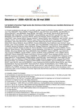 Conseil Constitutionnel a Été Saisi, Le 5 Mai 2000, Par MM