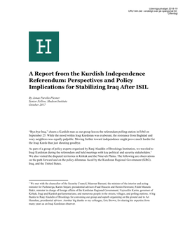 A Report from the Kurdish Independence Referendum: Perspectives and Policy Implications for Stabilizing Iraq After ISIL