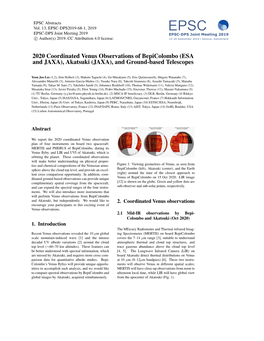 2020 Coordinated Venus Observations of Bepicolombo (ESA and JAXA), Akatsuki (JAXA), and Ground-Based Telescopes