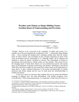 Weather and Climate As Shape-Shifting Nouns: Gordian Knots of Understanding and Prevision