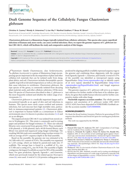 Draft Genome Sequence of the Cellulolytic Fungus Chaetomium Globosum