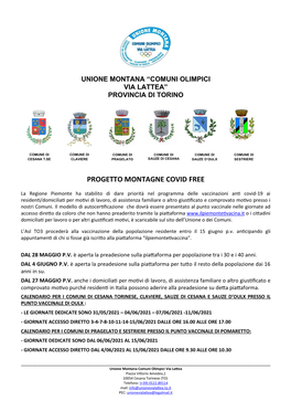 Progetto Montagne Covid Free