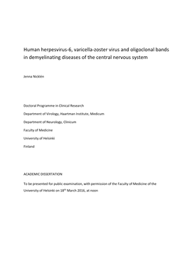 Human Herpesvirus-6, Varicella-Zoster Virus and Oligoclonal Bands in Demyelinating Diseases of the Central Nervous System