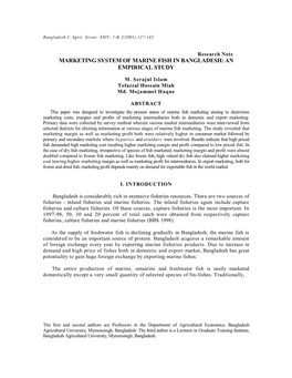 Marketing System of Marine Fish in Bangladesh: an Empirical Study