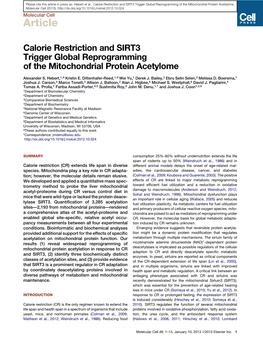 Calorie Restriction and SIRT3 Trigger Global Reprogramming of The