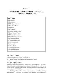 1 Twentieth Century Verse : an Anglo- American Anthology