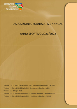 Disposizioni Organizzative Annuali Anno Sportivo 2021/2022