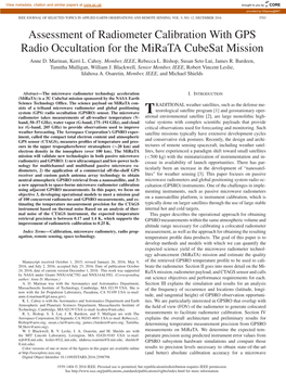 Assessment of Radiometer Calibration with GPS Radio Occultation for the Mirata Cubesat Mission Anne D