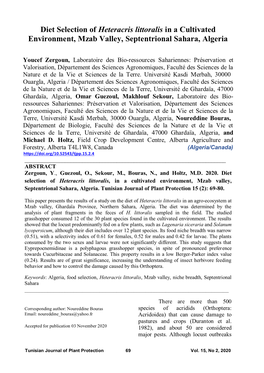 Diet Selection of Heteracris Littoralis in a Cultivated Environment, Mzab Valley, Septentrional Sahara, Algeria