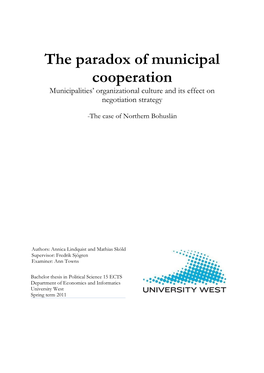 The Paradox of Municipal Cooperation Municipalities’ Organizational Culture and Its Effect on Negotiation Strategy