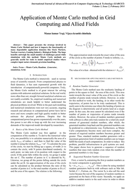 Application of Monte Carlo Method in Grid Computing and Allied Fields