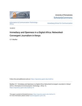 Immediacy and Openness in a Digital Africa: Networked-Convergent Journalism in Kenya