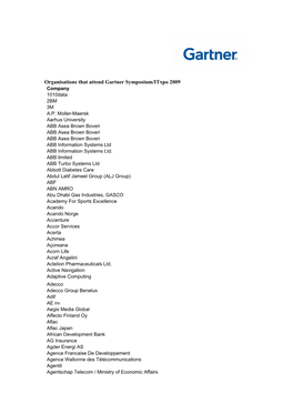 Organisations That Attend Gartner Symposium/Itxpo 2009 Company 1010Data 2BM 3M A.P