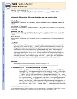 Duran Et Al., 2010. Chloride Channels: Often Enigmatic