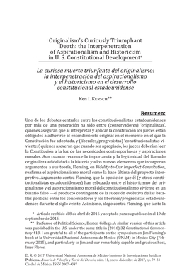 Originalism's Curiously Triumphant Death: the Interpenetration of Aspirationalism and Historicism in U. S. Constitutional De