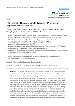 The Cytosolic Oligosaccharide-Degrading Proteome of Butyrivibrio Proteoclasticus